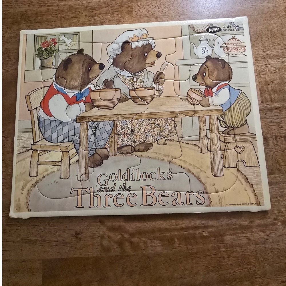Vintage Jaymar Goldilocks and the Three Bears 12 Piece Inlaid Cardboard Puzzle